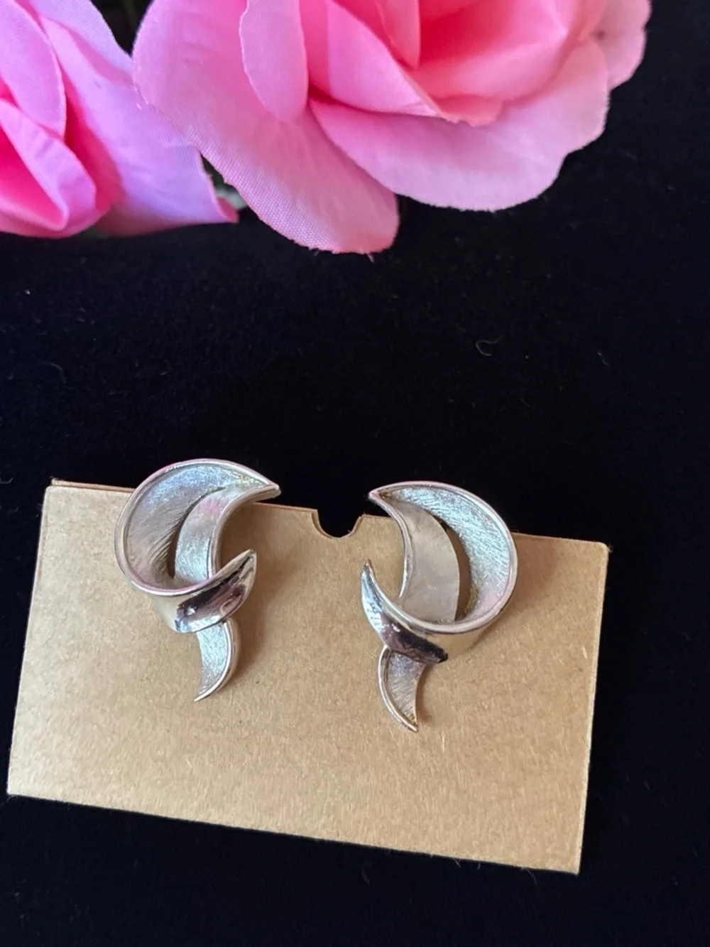 Trifari Silver-Tone Curved Crescent Clip-On Earrings